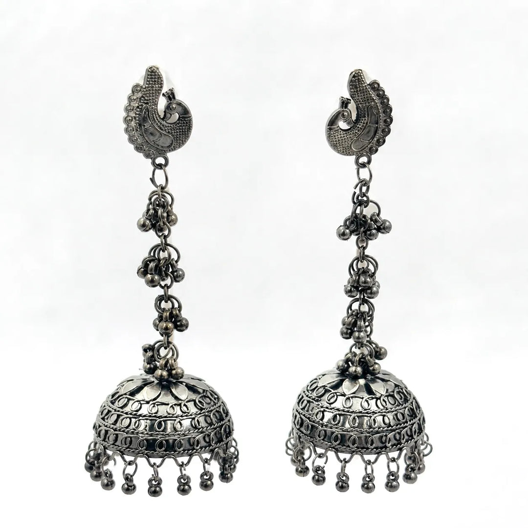 Black Peacock Long Jhumka Earrings