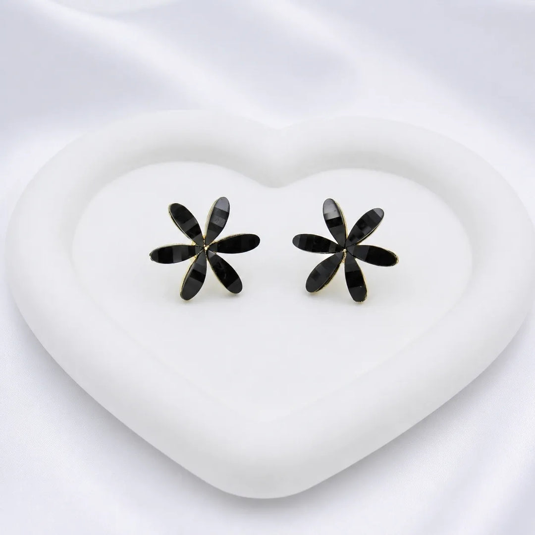 Black Floral Crystal Stud Earrings