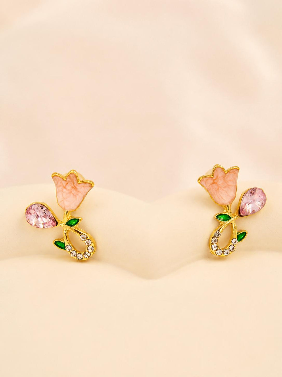 Pink Tulip Crystal Drop Earrings