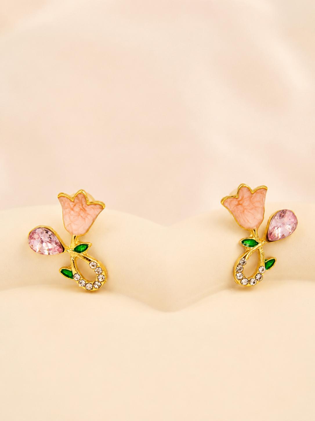 Baby pink tulip crystal drop earrings