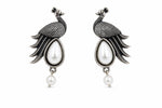 Load image into Gallery viewer, Oxidised Peacock Stone Pearl Drop Earrings
