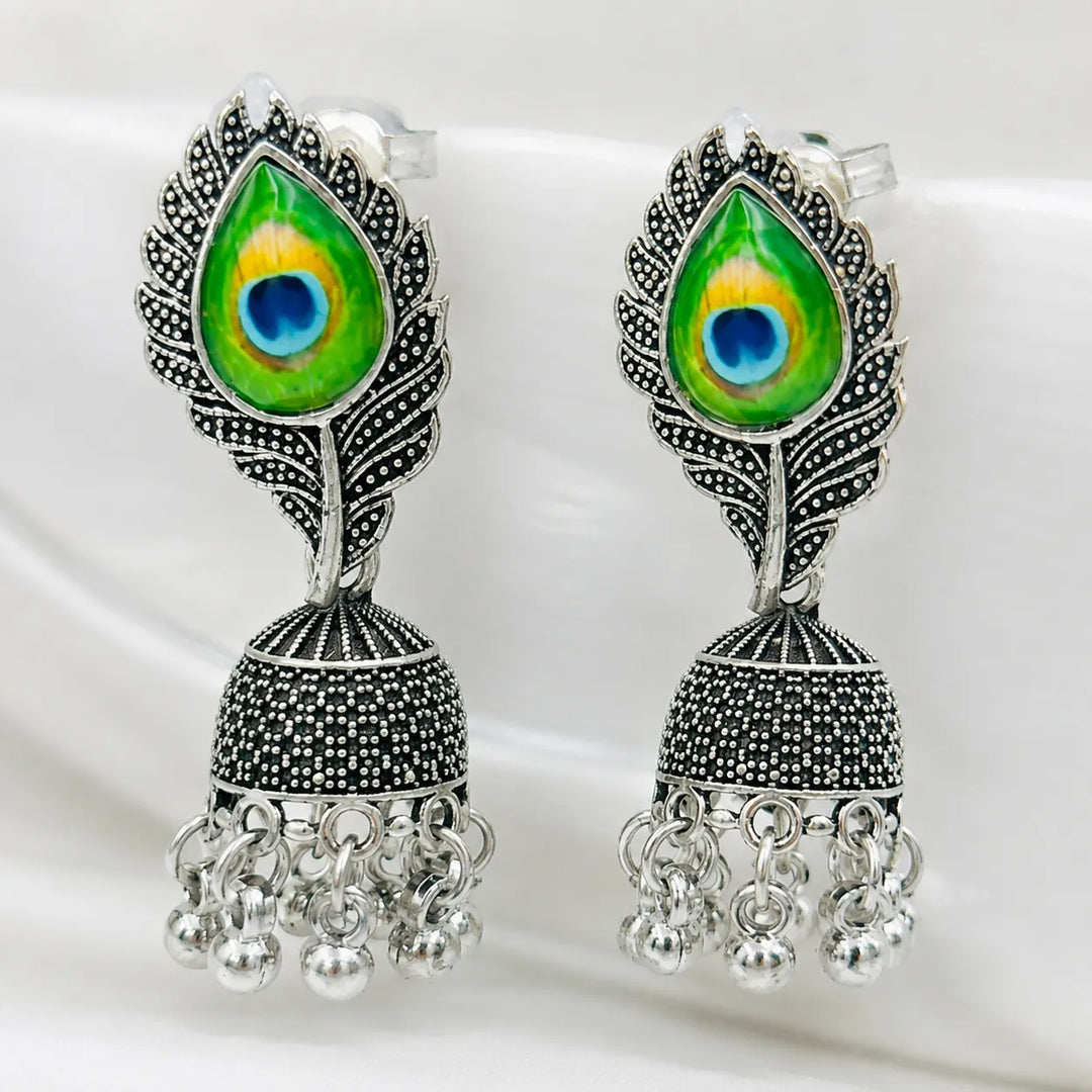 Peacock Enamel Dome Jhumka Earrings