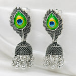 Load image into Gallery viewer, Peacock Enamel Dome Jhumka Earrings
