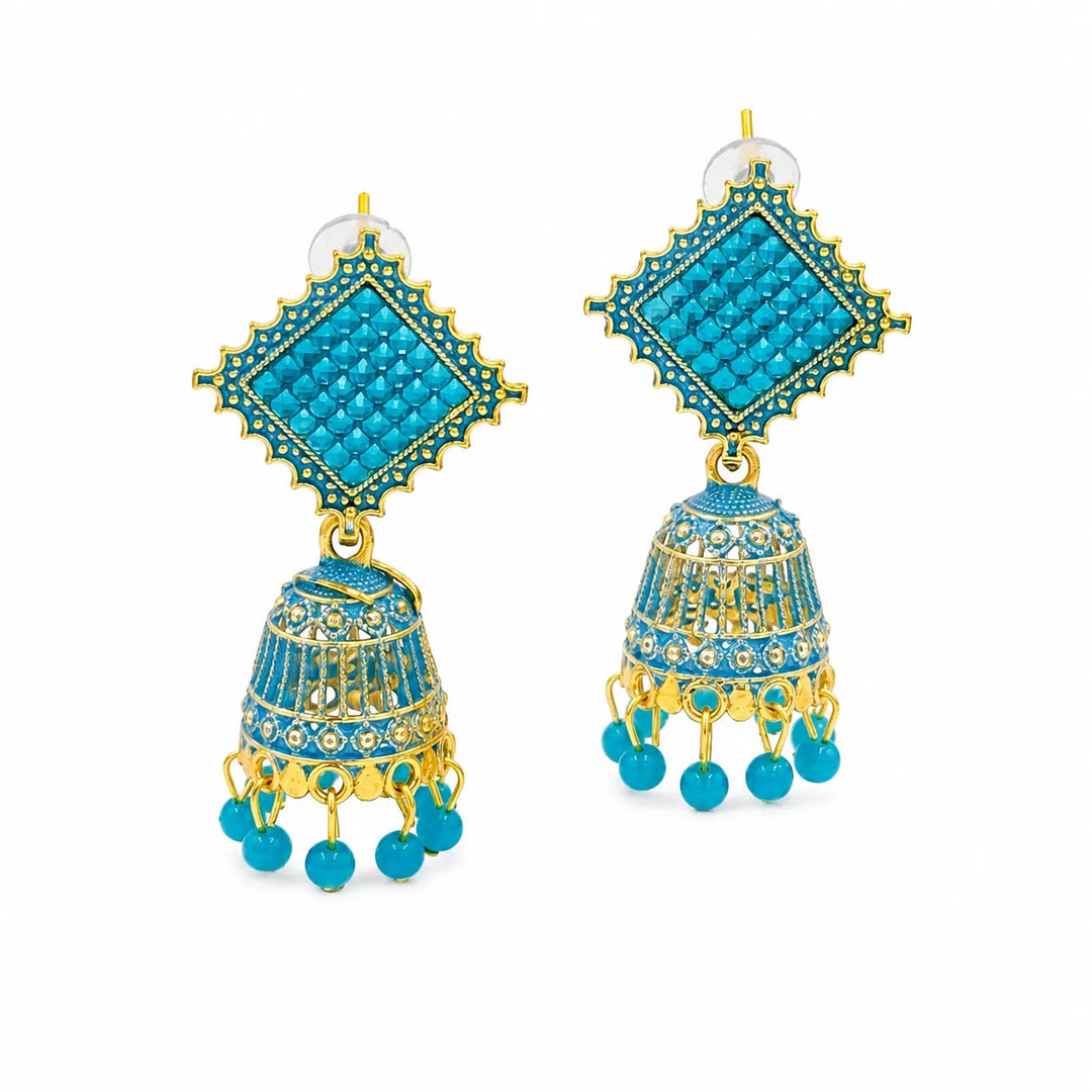 Turquoise Enamel Jhumka Earrings