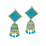 Load image into Gallery viewer, Turquoise Enamel Jhumka Earrings
