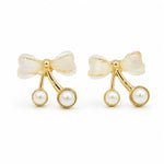 Load image into Gallery viewer, Cream Bow Pearl Cherry Earrings
