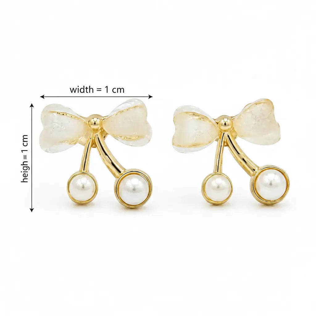 Cream Bow Pearl Cherry Earrings