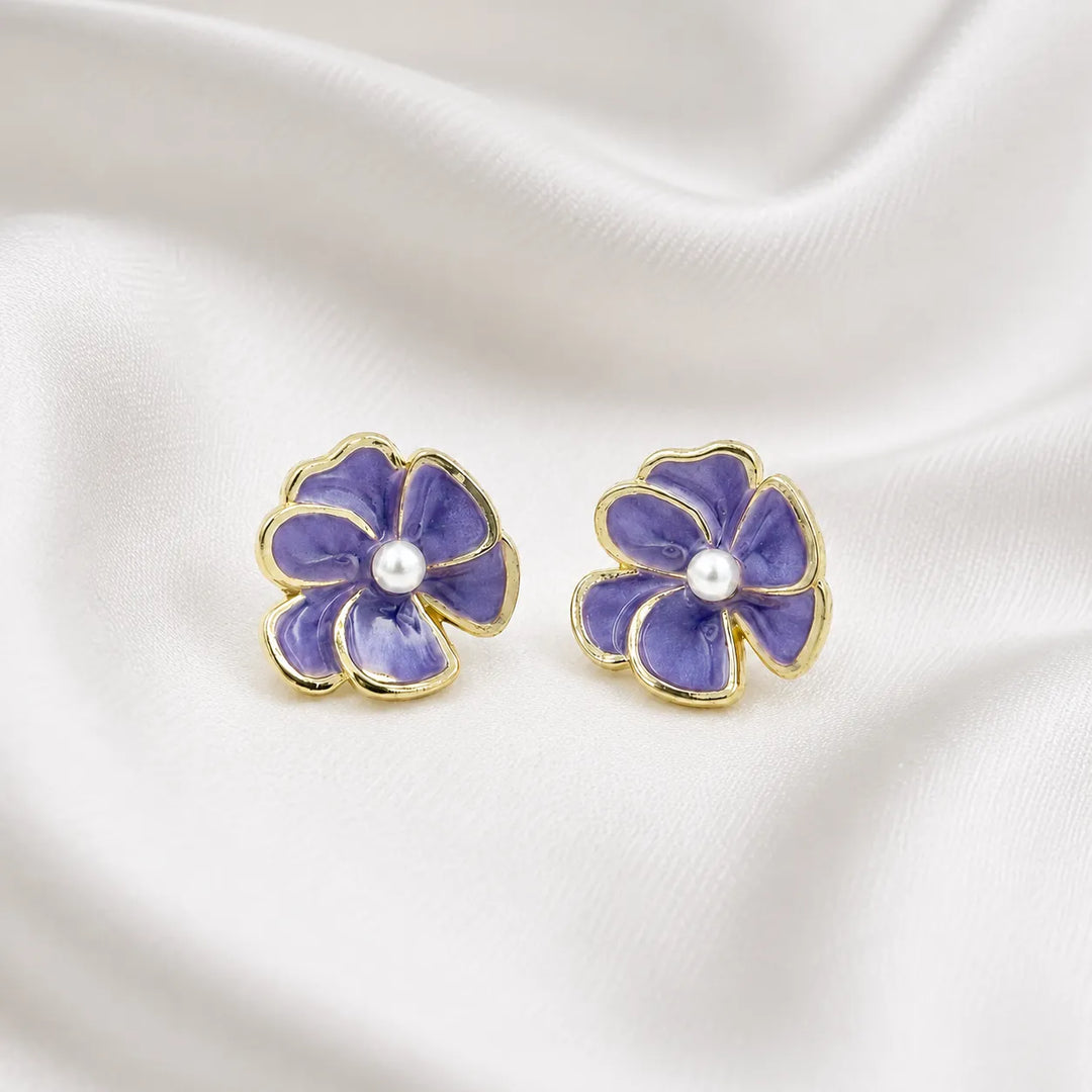 Violet Bloom Pearl Studs