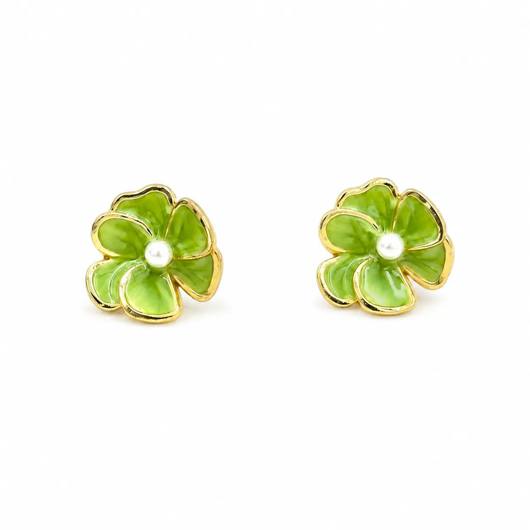 Green Garden Pearl Studs
