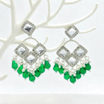 Load image into Gallery viewer, Kundan Square Emerald Bead Drop Earrings
