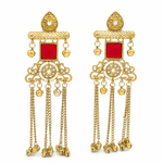 Load image into Gallery viewer, Rajwadi Red Stone Ghungroo Chain Earrings

