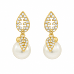 Load image into Gallery viewer, Double Leaf Crystal Pearl Dangle Earrings
