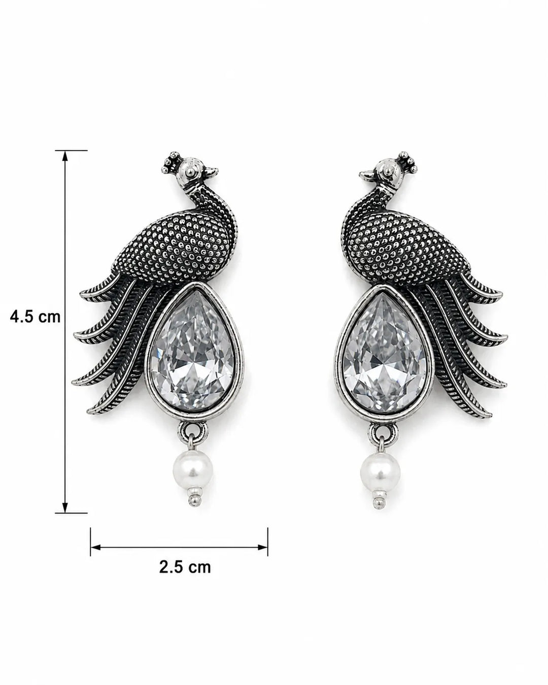 Oxidised Peacock Stone Pearl Drop Earrings
