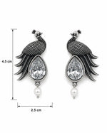 Load image into Gallery viewer, Oxidised Peacock Stone Pearl Drop Earrings

