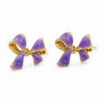 Load image into Gallery viewer, Lavender Bow Gold Rim Stud Earrings
