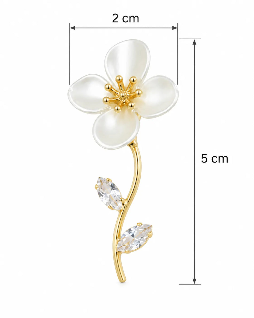 Ruvique White Flower Gold Stem CZ Leaf Earrings