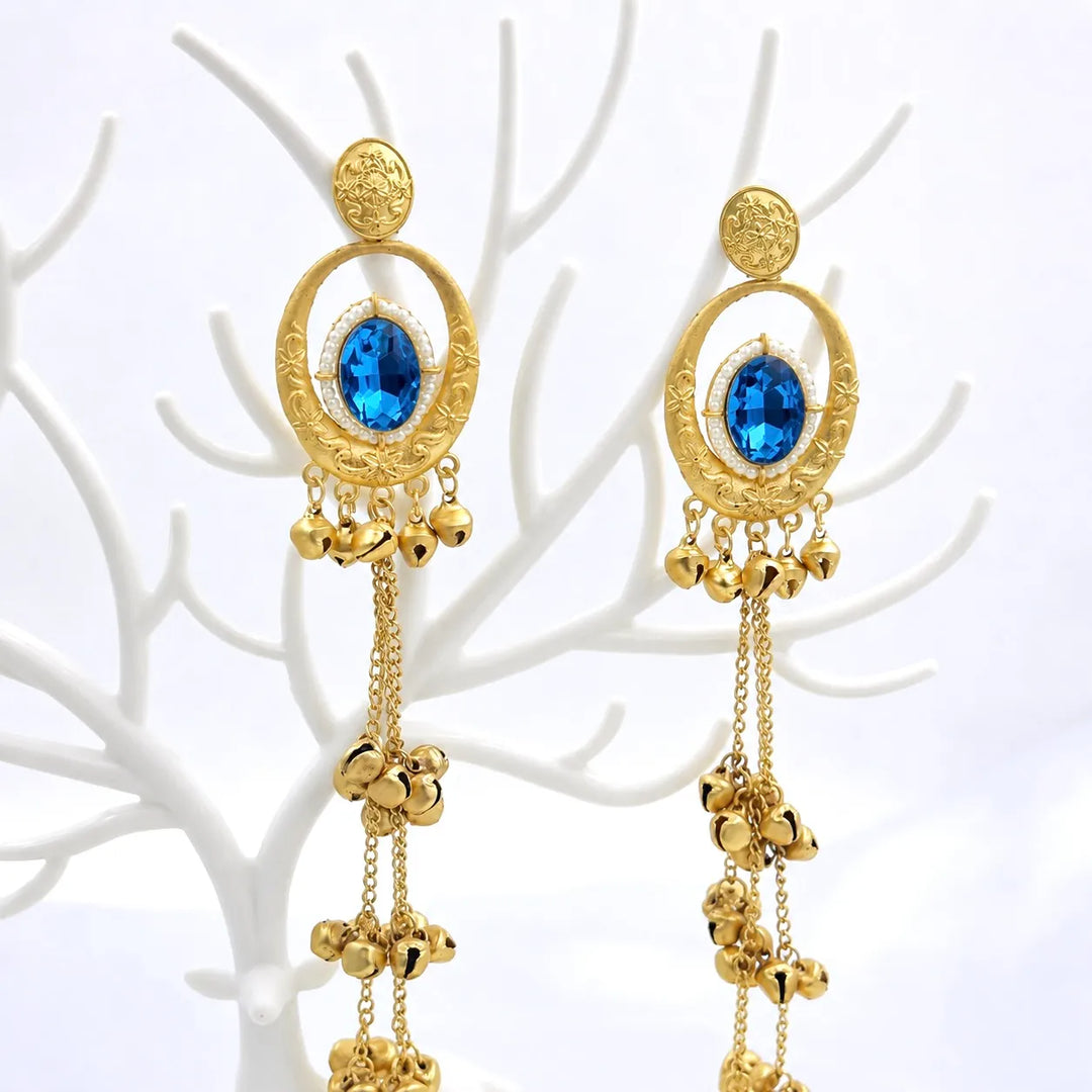 Blue Crystal Kashmiri Jhumka Drop Earrings