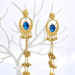 Load image into Gallery viewer, Blue Crystal Kashmiri Jhumka Drop Earrings
