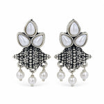 Load image into Gallery viewer, Oxidised Tri-Petal Dome Jhumka with Pearl Drops
