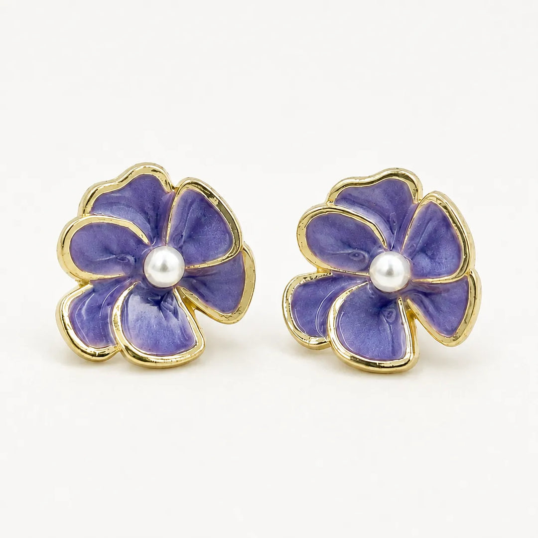 Violet Bloom Pearl Studs