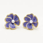 Load image into Gallery viewer, Violet Bloom Pearl Studs

