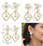 Load image into Gallery viewer, White Petal CZ Stud Pearl Diamond Drop Earrings
