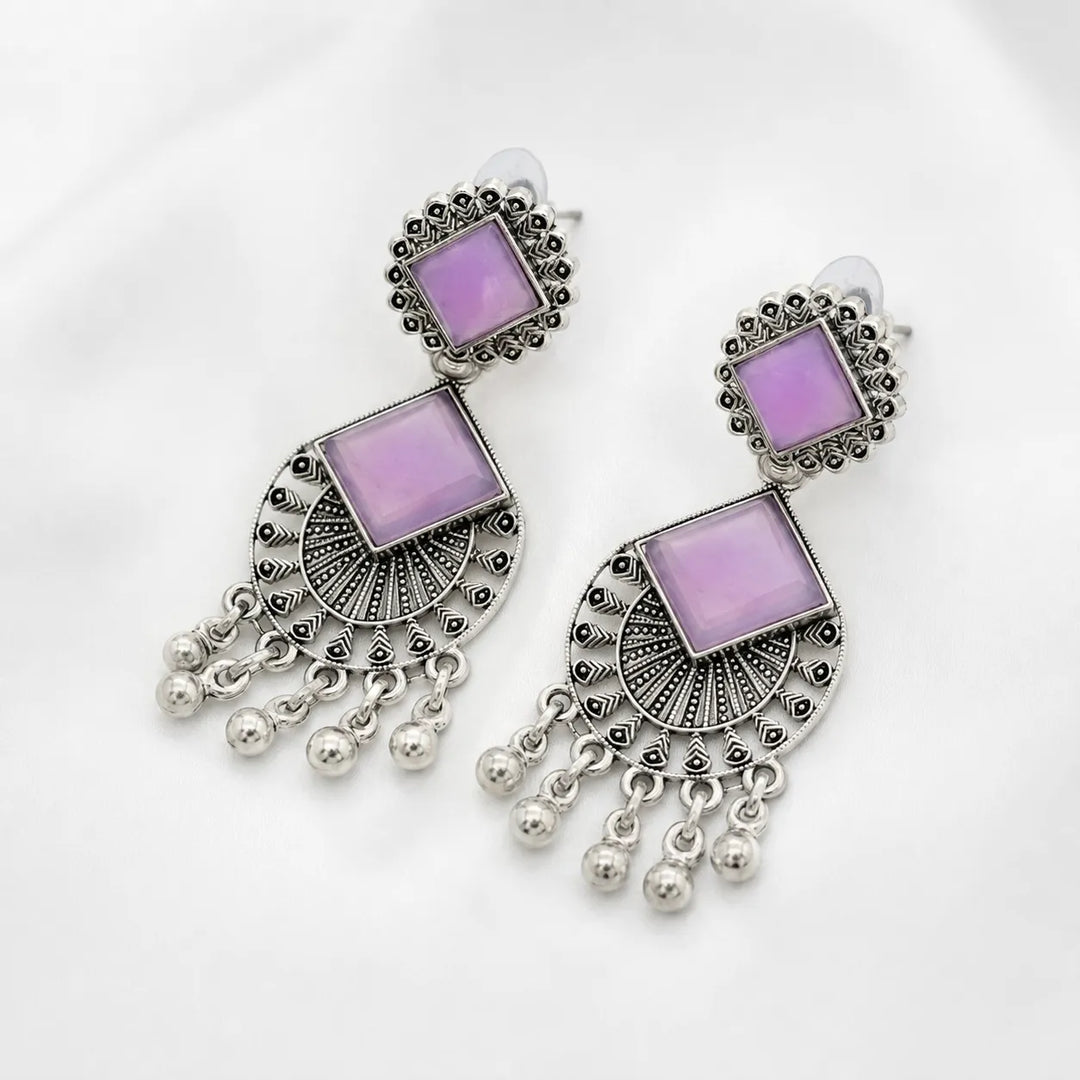 Lavender Stone Oxidised Ghungroo Earrings
