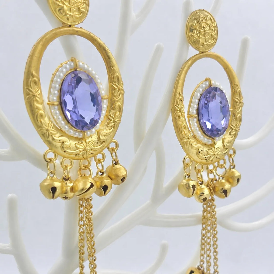 Lavender Stone Ghungroo Tassel Earrings