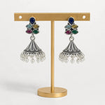 Load image into Gallery viewer, Oxidised Floral Top Bell Jhumka with Pearl Drops
