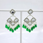 Load image into Gallery viewer, Kundan Square Emerald Bead Drop Earrings
