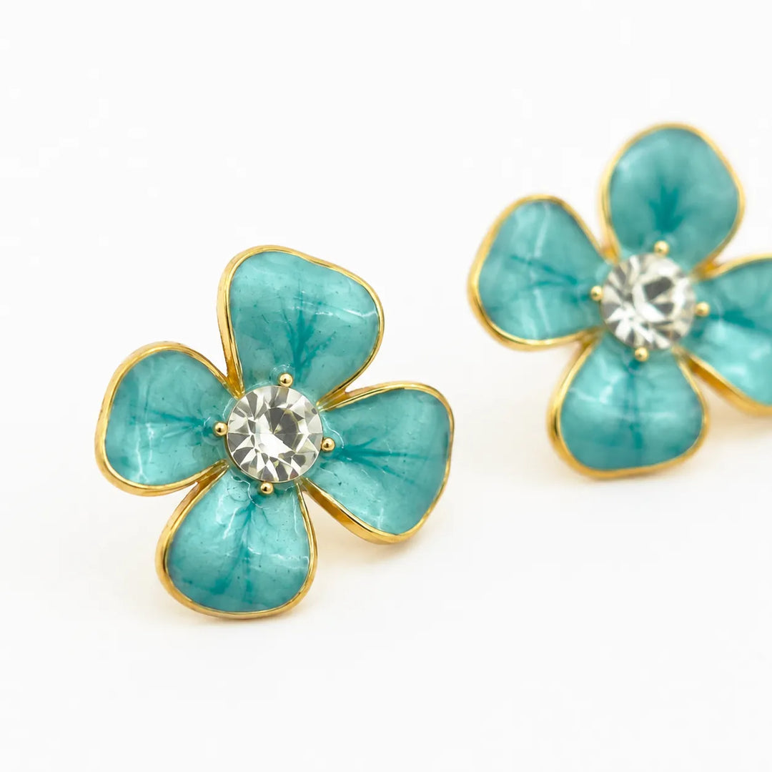 Teal Petal Crystal Centre Studs