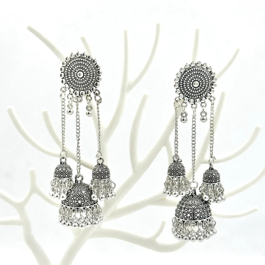 Mandala Oxidised Layered Jhumka Earrings