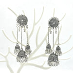 Load image into Gallery viewer, Mandala Oxidised Layered Jhumka Earrings
