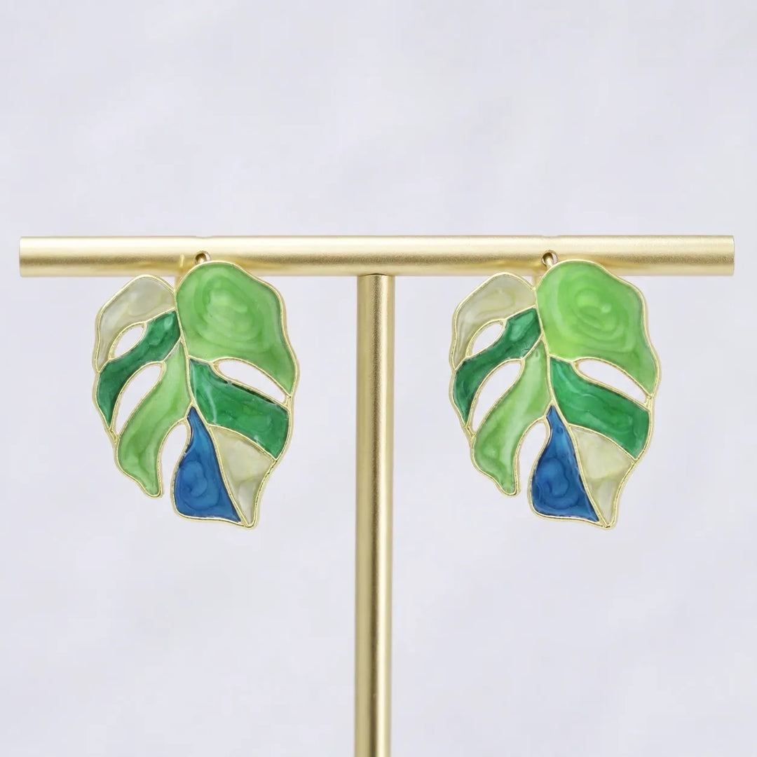 Tropical Leaf Enamel Earrings