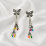 Load image into Gallery viewer, Oxidised Butterfly Chain Jhumka Earrings
