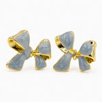 Load image into Gallery viewer, Slate Blue Bow Gold Rim Stud Earrings

