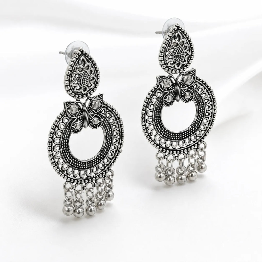 Oxidised Silver Butterfly Chandbali Earrings