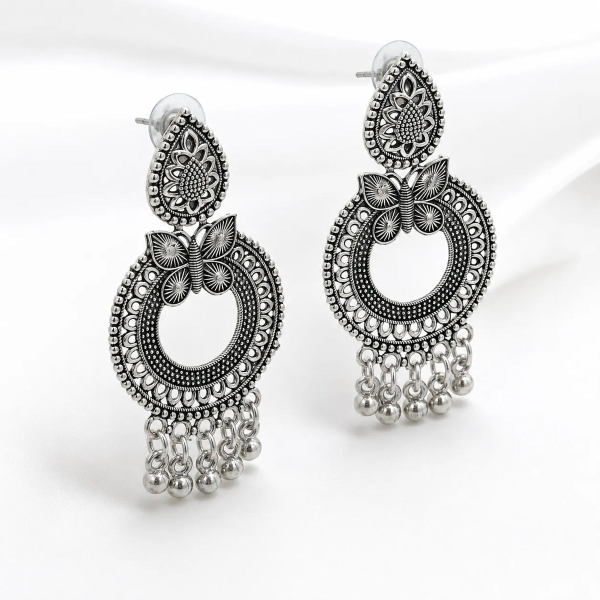 Oxidised silver butterfly chandbali earrings