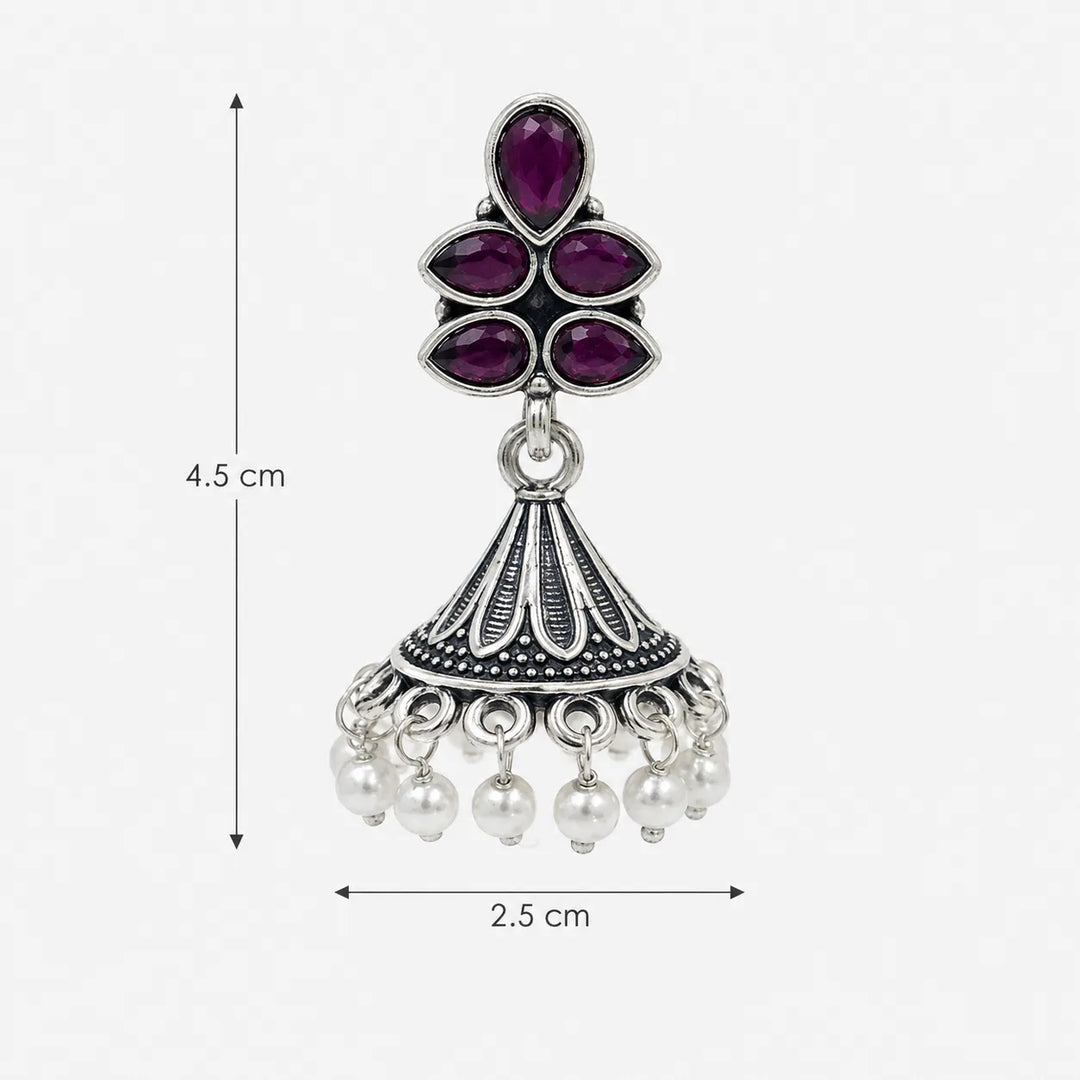 Oxidised Floral Top Bell Jhumka with Pearl Drops