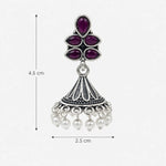 Load image into Gallery viewer, Oxidised Floral Top Bell Jhumka with Pearl Drops
