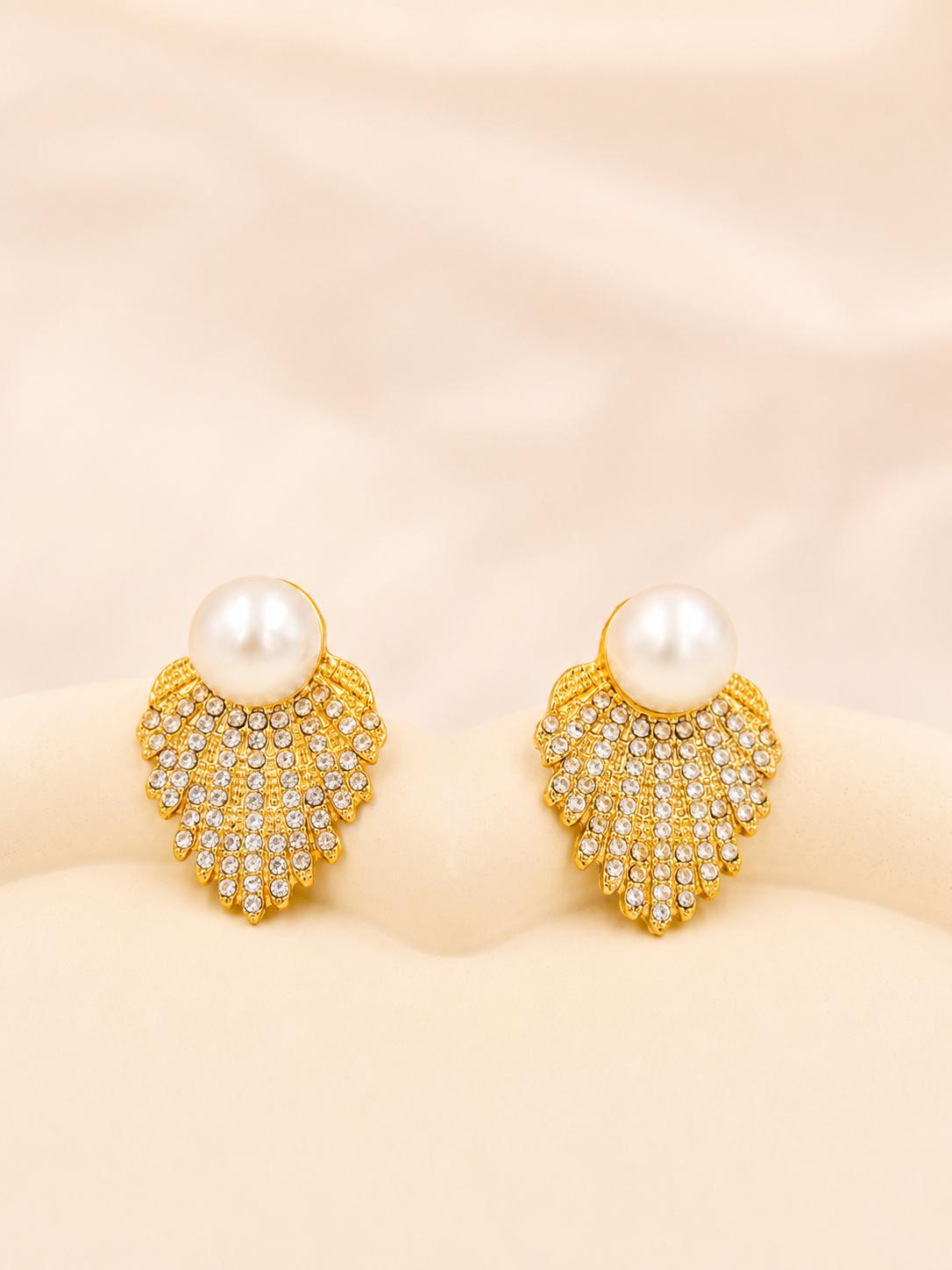 Pearl & pavé shell stud earrings