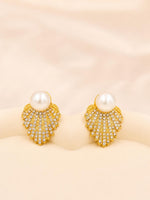 Load image into Gallery viewer, Pearl &amp; Pavé Shell Stud Earrings

