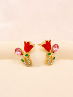 Load image into Gallery viewer, Pink Tulip Crystal Drop Earrings
