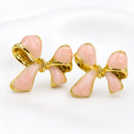 Load image into Gallery viewer, Blush Bow Gold Rim Stud Earrings
