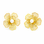 Load image into Gallery viewer, Golden Filigree Flower Pearl Stud Earrings
