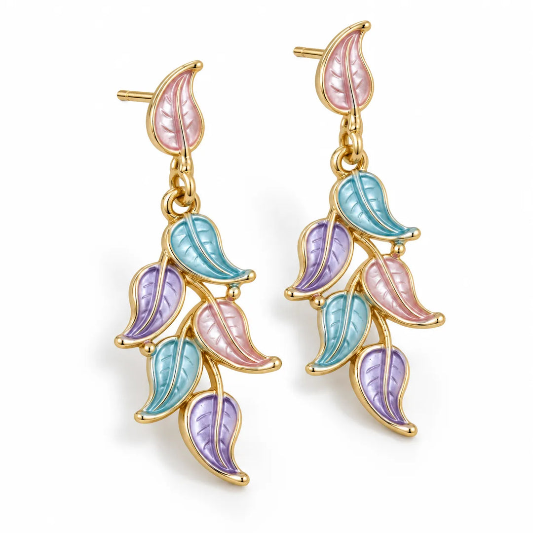 Ruvique Pastel Leaf Cascade Drop Earrings