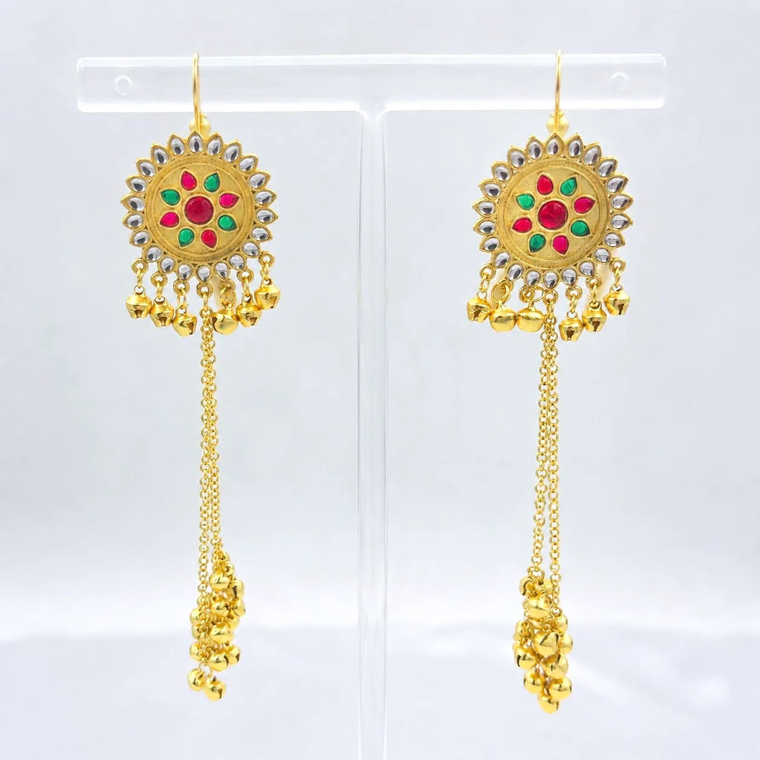 Kashmiri Kundan Sunflower Ghungroo Jhumka