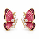 Load image into Gallery viewer, Ruvique Butterfly Pearl Enamel Stud Earrings
