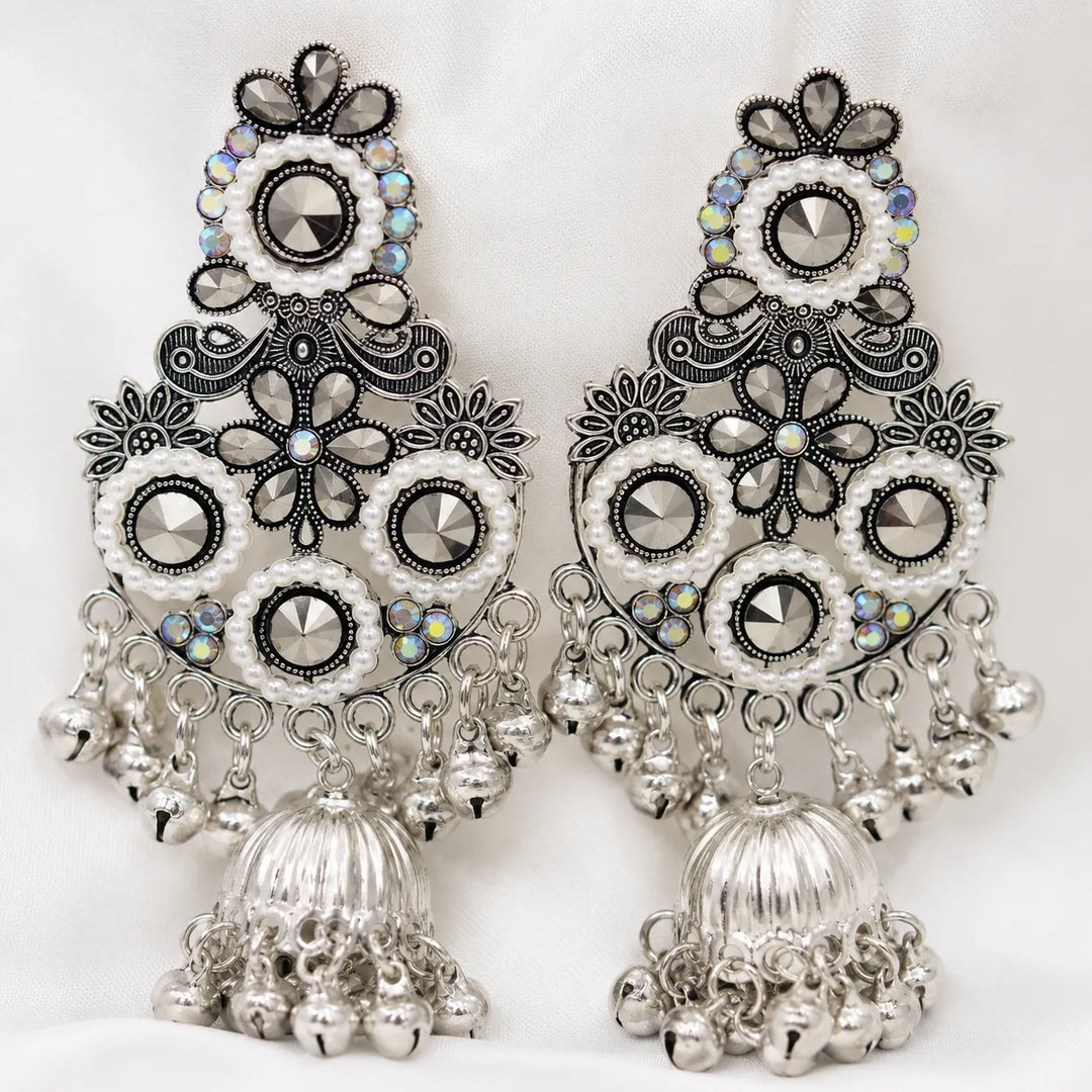 Oxidised Stone Ghungroo Jhumka Earrings