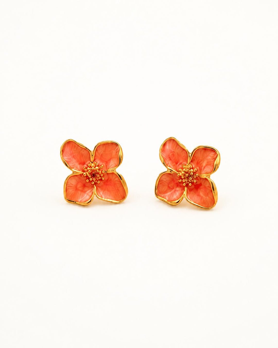 Coral Bloom Enamel Stud Earrings